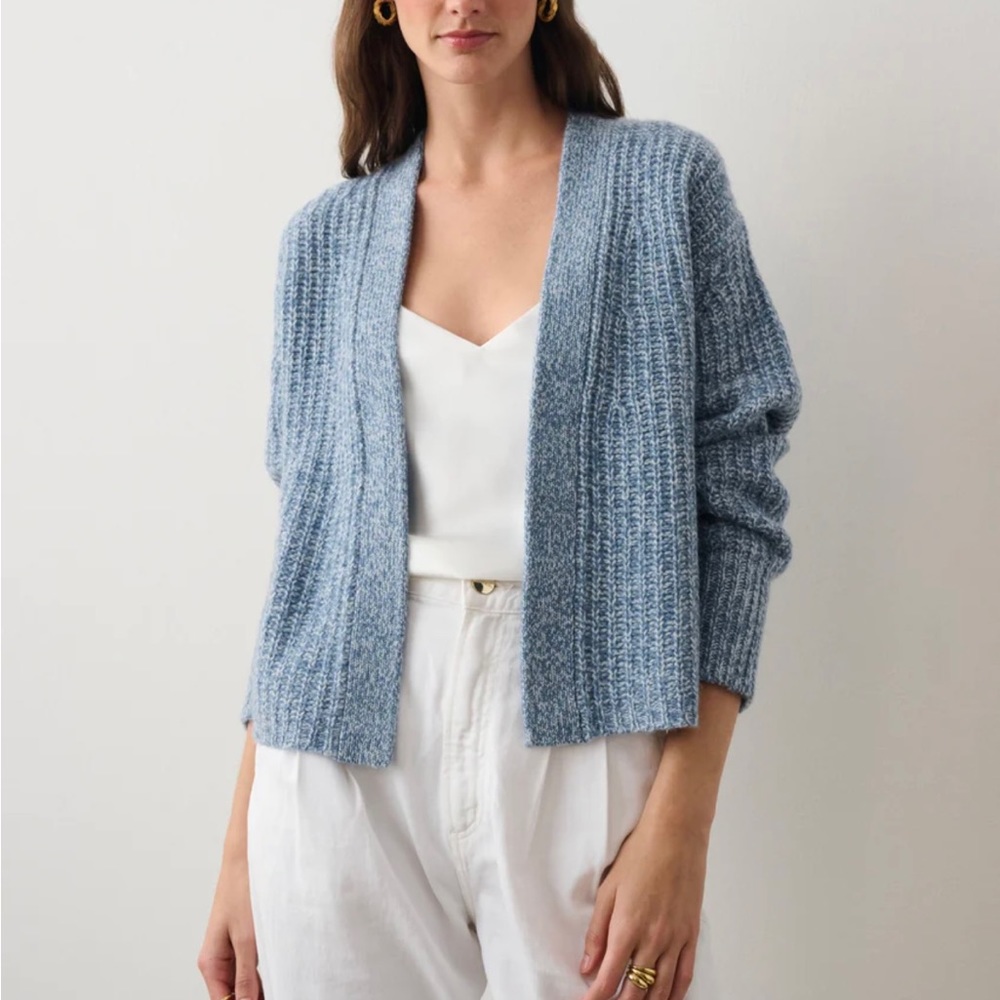 White+Warren. Brand New Cashmere Air Spun Ribbed Open Cardigan